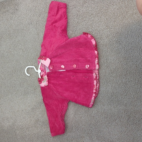 Baby Lulu bright pink button-down jacket soft warm cloth w/ flower accents Sz12M - Picture 5 of 10
